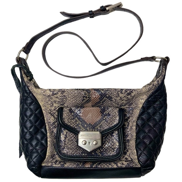 Aimee Kestenberg Handbags - Aimee Kestenberg Purse Zoe Satchel Shoulder Bag Quilted Snakeskin Black Brown